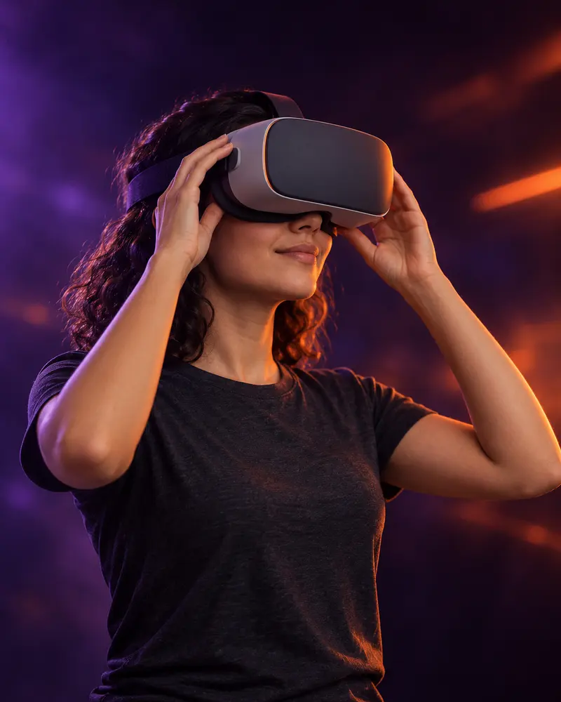 VR kaskını takmaya hazırlanan bir oyuncu